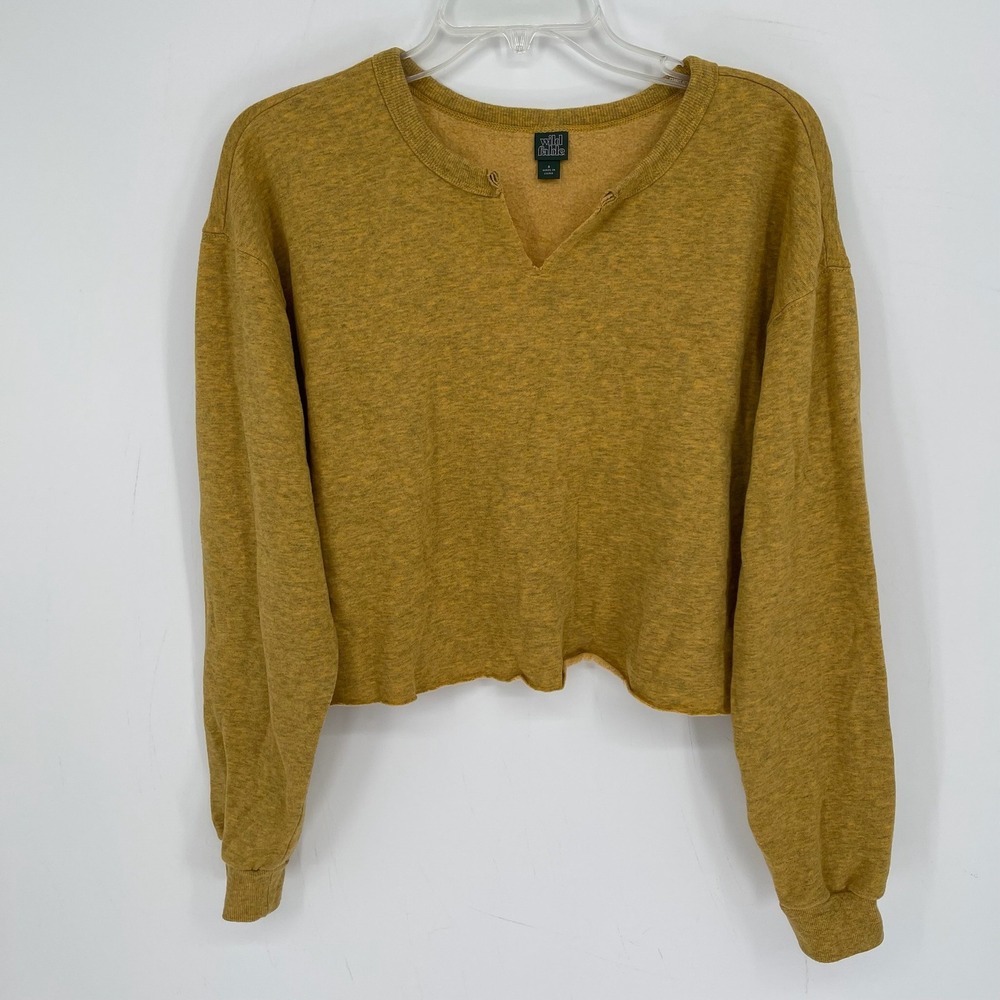 Wild Fable Women's Mustard Yellow Notch Neck Fleece Cropped Sweatshirt Size S